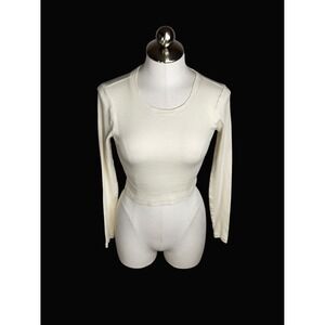 Madewell Fine Ribbed Supercrop Crewneck‎ Long Sleeve Tee Small Antique Cream